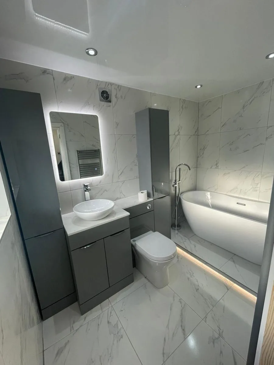 Calcutta Tiled Bathroom Suite with Freestanding Bath
